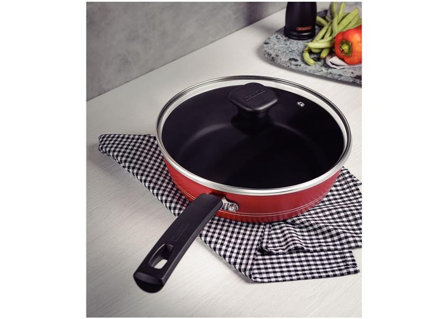 Frigideira Antiaderente Tramontina de Alumínio - Funda Sicília Vermelho 24cm com Tampa