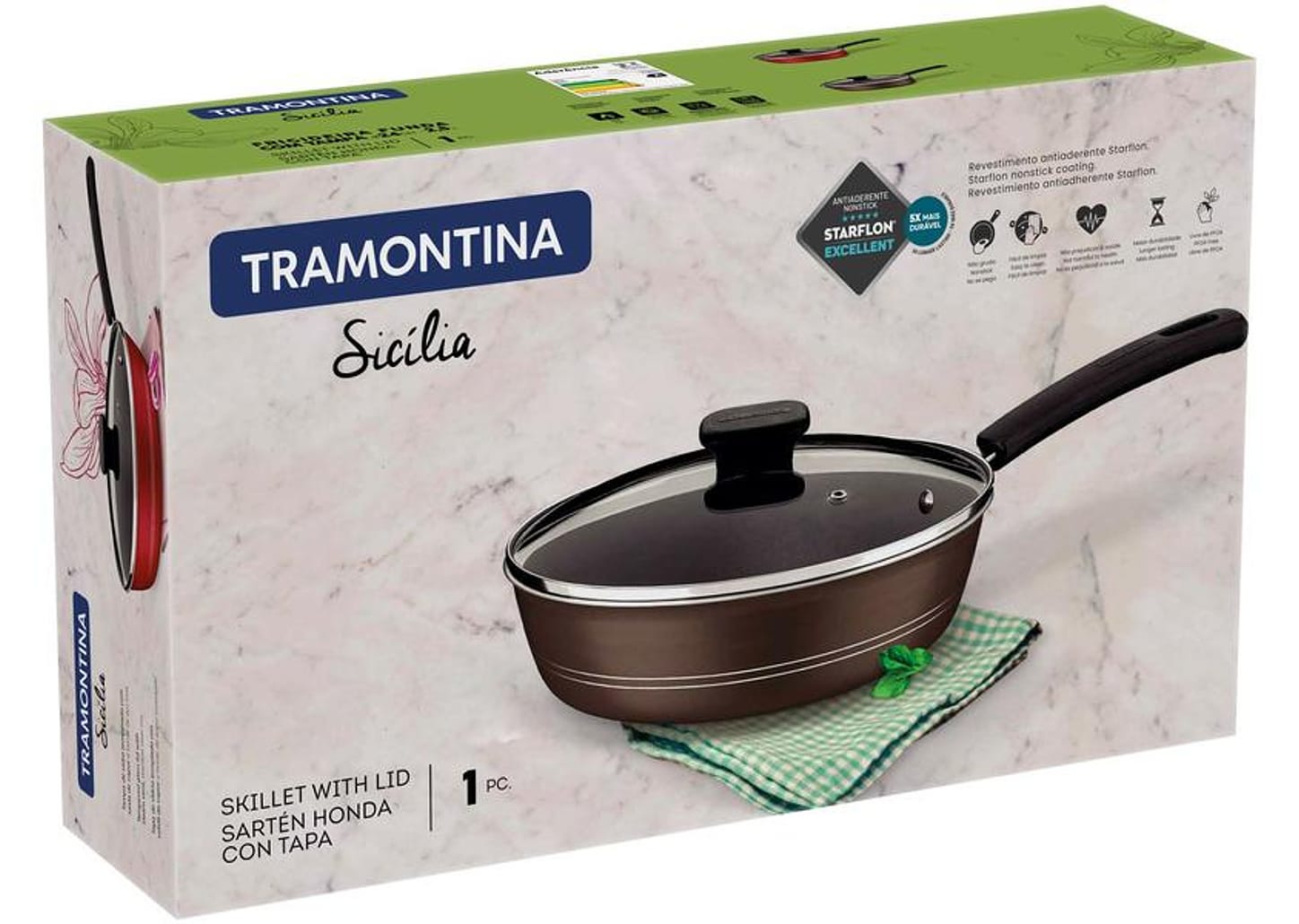 Frigideira Antiaderente Tramontina de Alumínio - Funda Sicília Avelã 24cm com Tampa