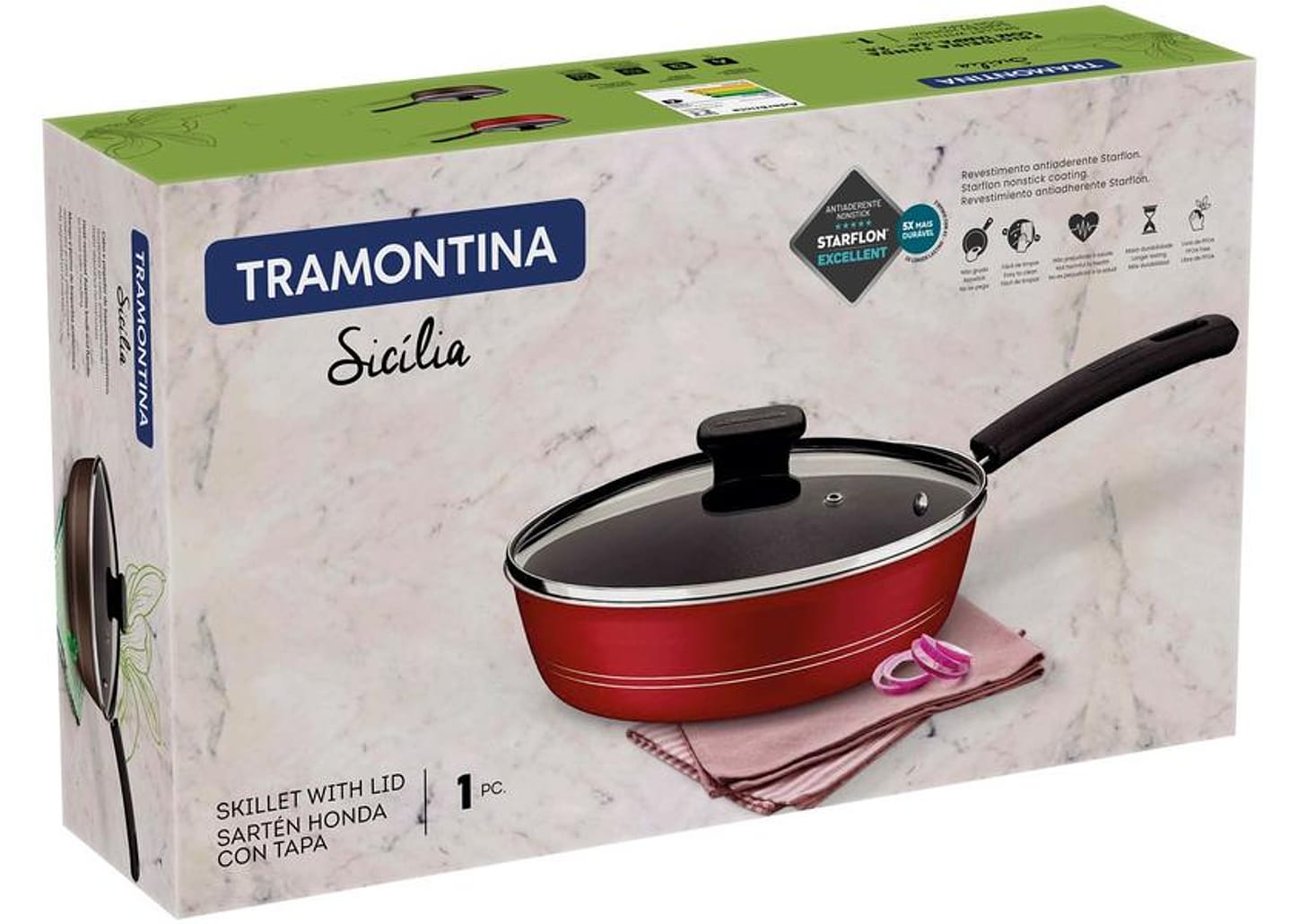 Frigideira Antiaderente Tramontina de Alumínio - Funda Sicília Vermelho 24cm com Tampa