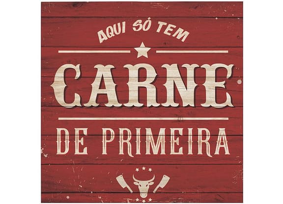 Placa Decorativa MDF Open Bar Carne de Primeira 29x29cm Design Up Living