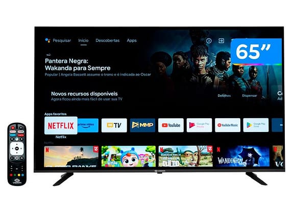 Smart TV 65” 4K DLED Rig Vizzion BR65GUA IPS - Android Wi-Fi Google Assistente 3 HDMI 2 USB