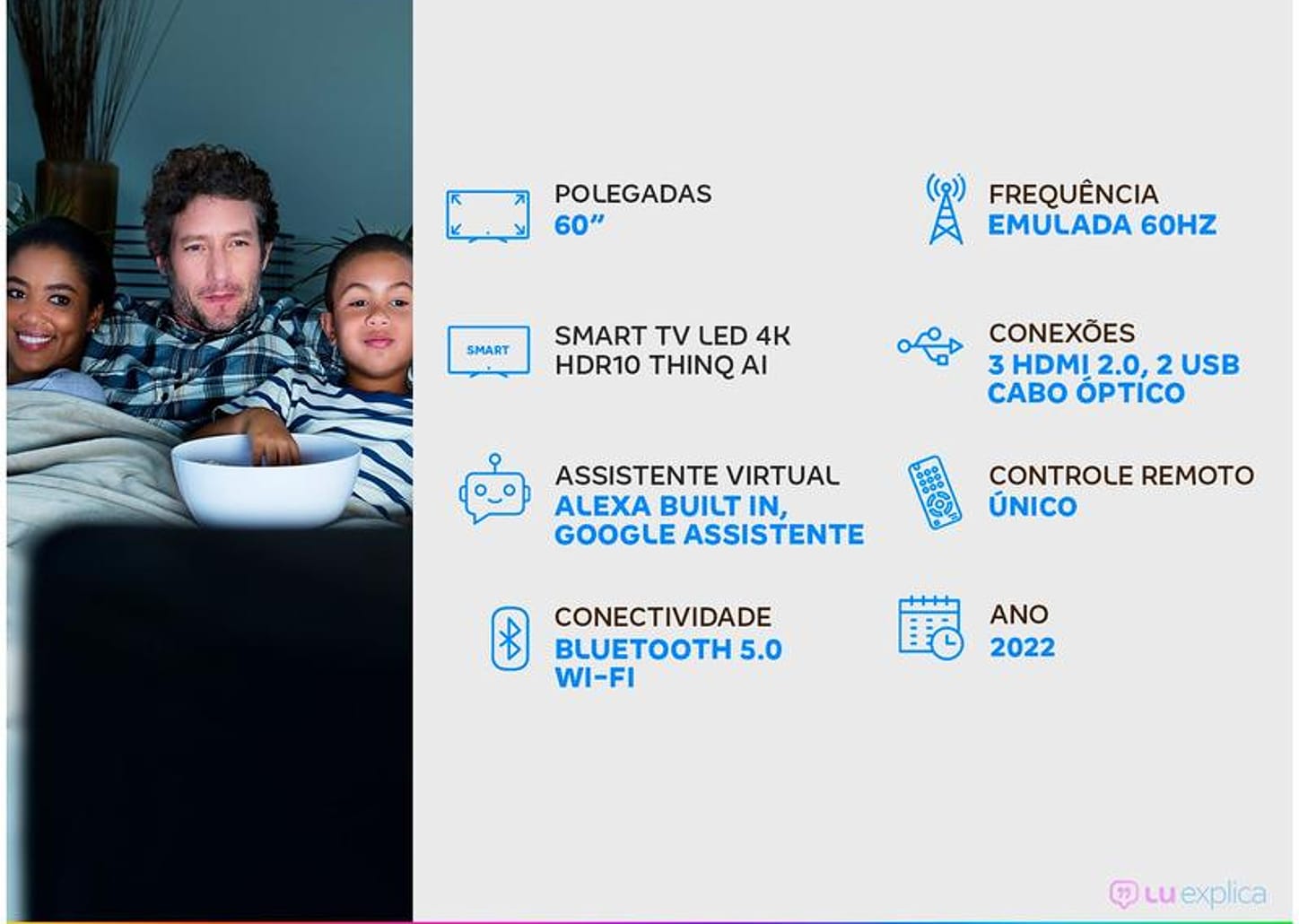 Smart TV 60” 4K LED LG 60UQ8050 AI Processor - Wi-Fi Bluetooth HDR Alexa Google Assistente 3 HDMI