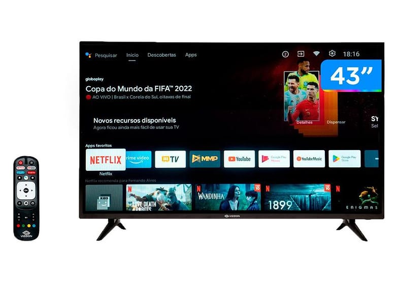 Smart TV 43” Full HD DLED Rig Vizzion BR43D1SA - IPS 2 HDMI 2 USB