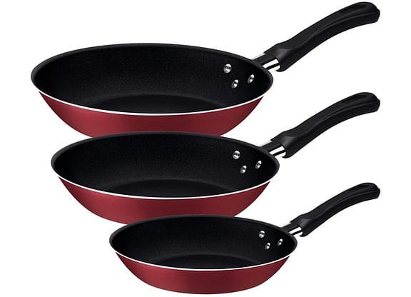 Conjunto de Frigideiras Antiaderente Tramontina de Alumínio Caribe Vermelho 3 Peças