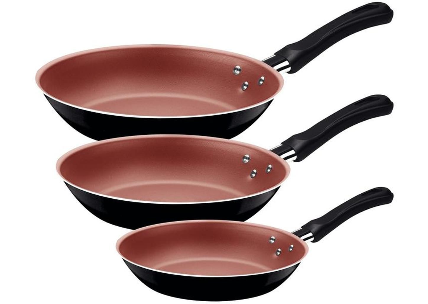 Conjunto de Frigideiras Antiaderente Tramontina de Alumínio Caribe Preto e Salmão 3 Peças