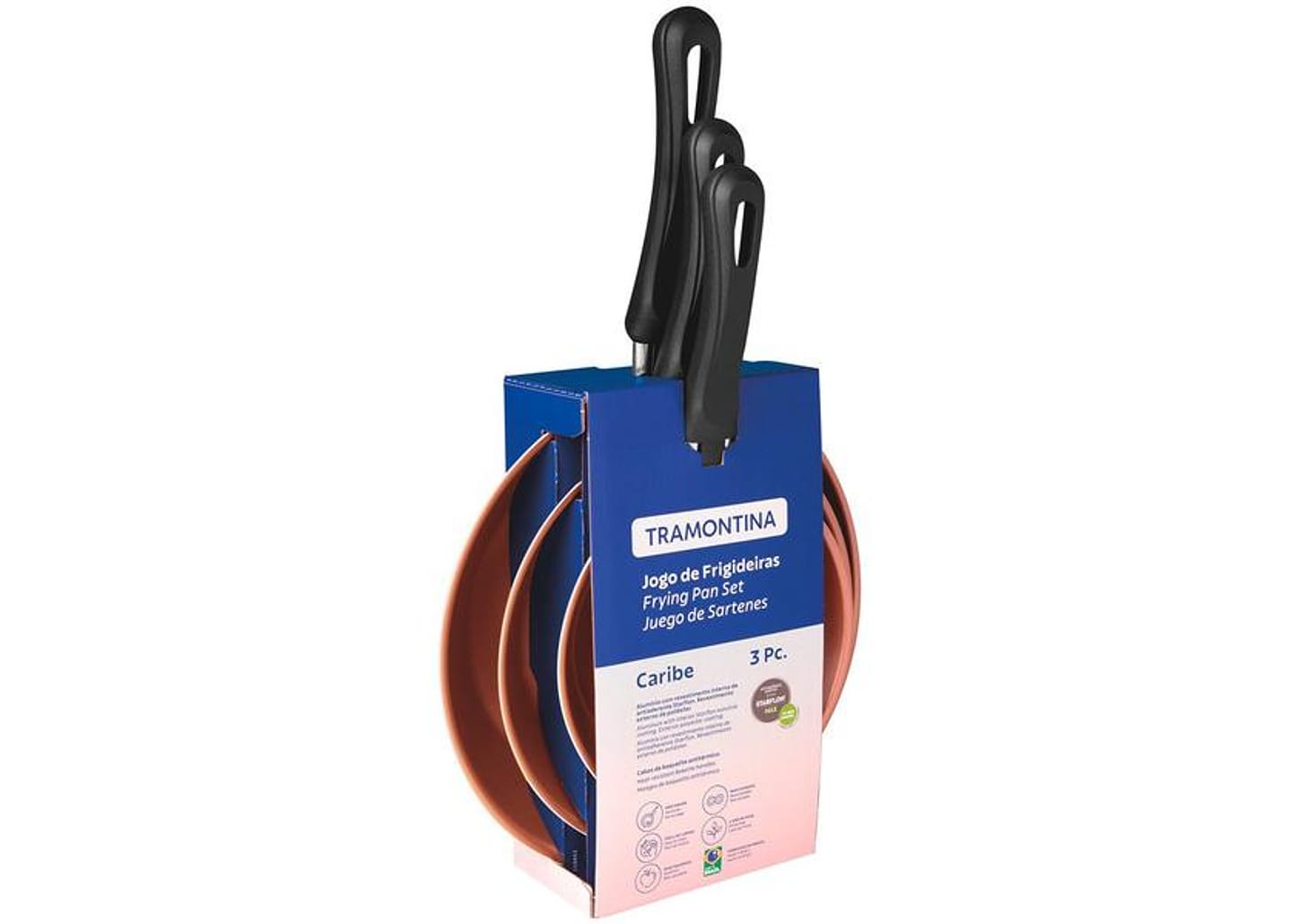 Conjunto de Frigideiras Antiaderente Tramontina de Alumínio Caribe Preto e Salmão 3 Peças