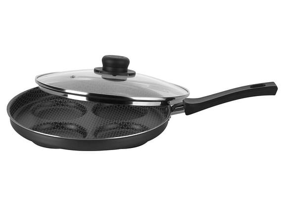 Frigideira 4 Ovos Antiaderente Multiflon de Alumínio com Tampa Gourmet Cinza 26cm