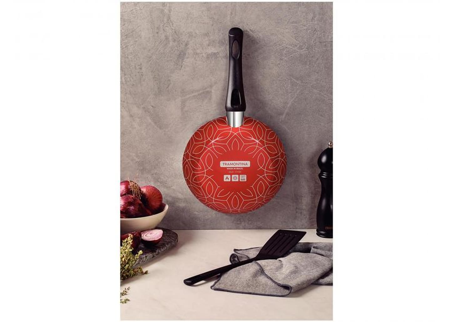 Frigideira Antiaderente Tramontina de Alumínio Paris Vermelha 20cm com Espátula