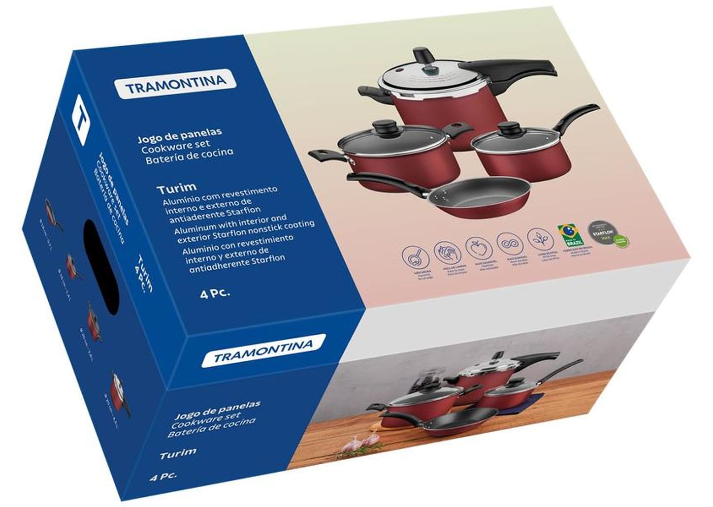 Jogo de Panelas Tramontina Antiaderente de Alumínio Vermelho 4 Peças Turim
