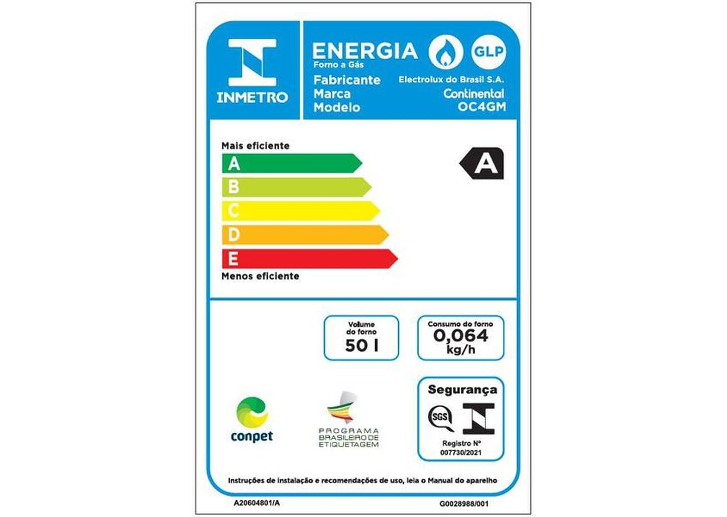 Forno a Gás de Embutir Continental 50L Preto - OC4GM