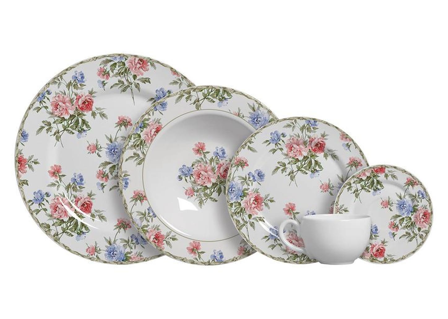 Aparelho de Jantar Chá 20 Peças Alleanza Faiança - Redondo Flat Romantica