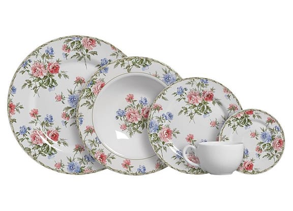 Aparelho de Jantar Chá 20 Peças Alleanza Faiança - Redondo Flat Romantica