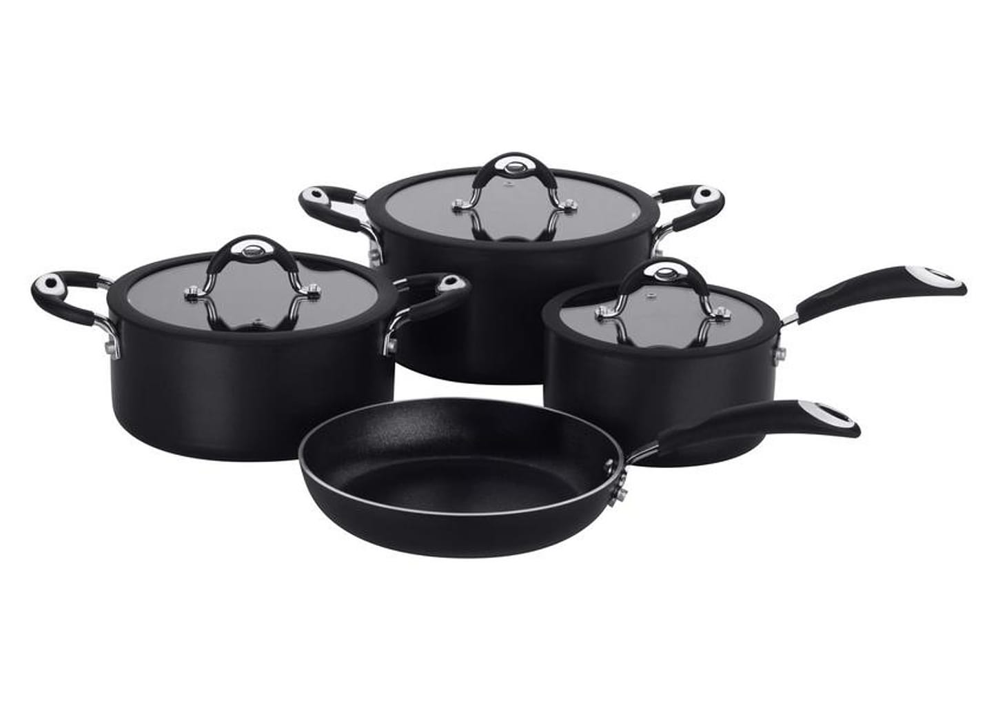Jogo de Panelas Multiflon Antiaderente de Alumínio - Preto 4 Peças Dom