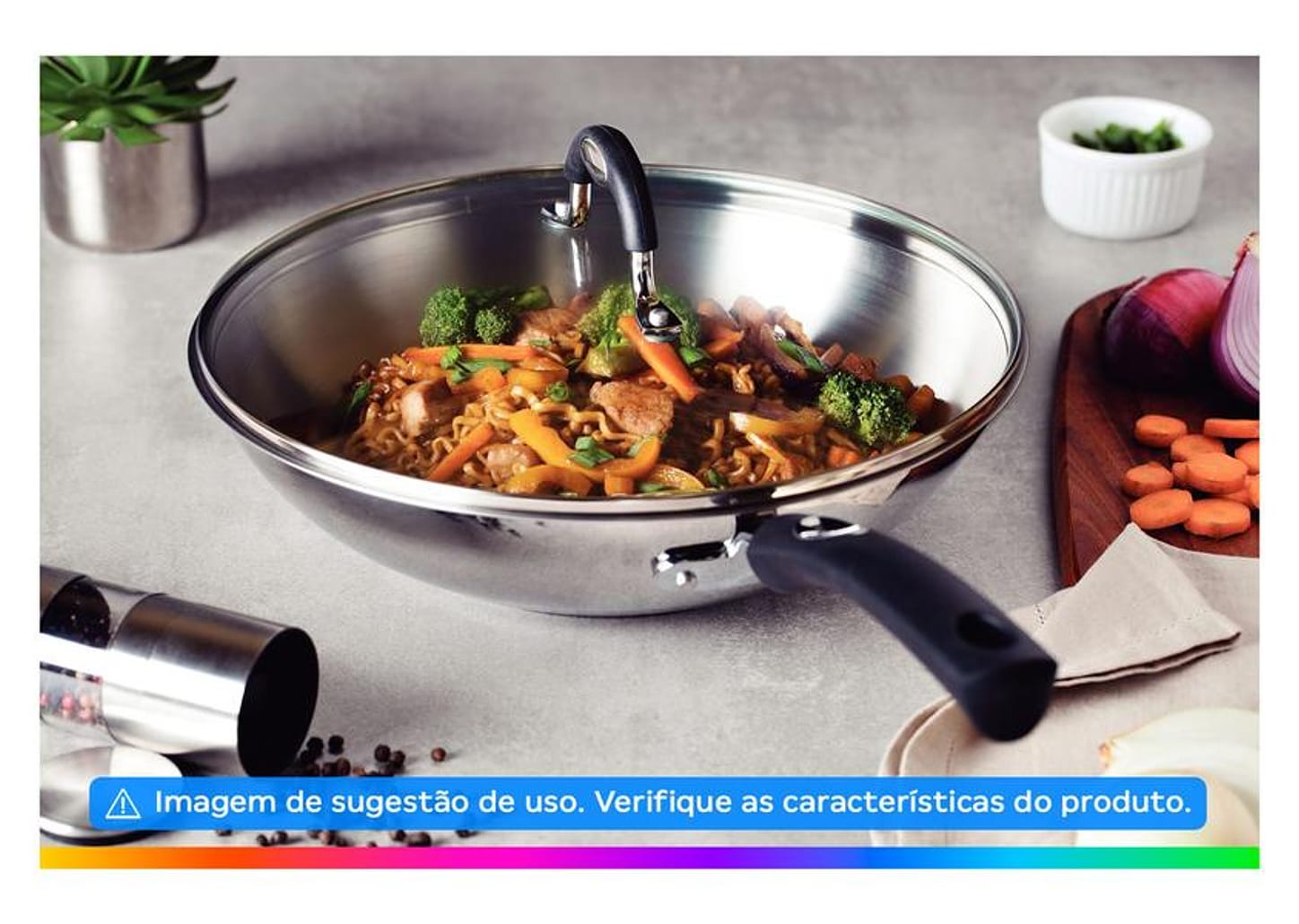 Panela Wok Antiaderente Fundo triplo Tramontina Solar Silicone Inox 28cm