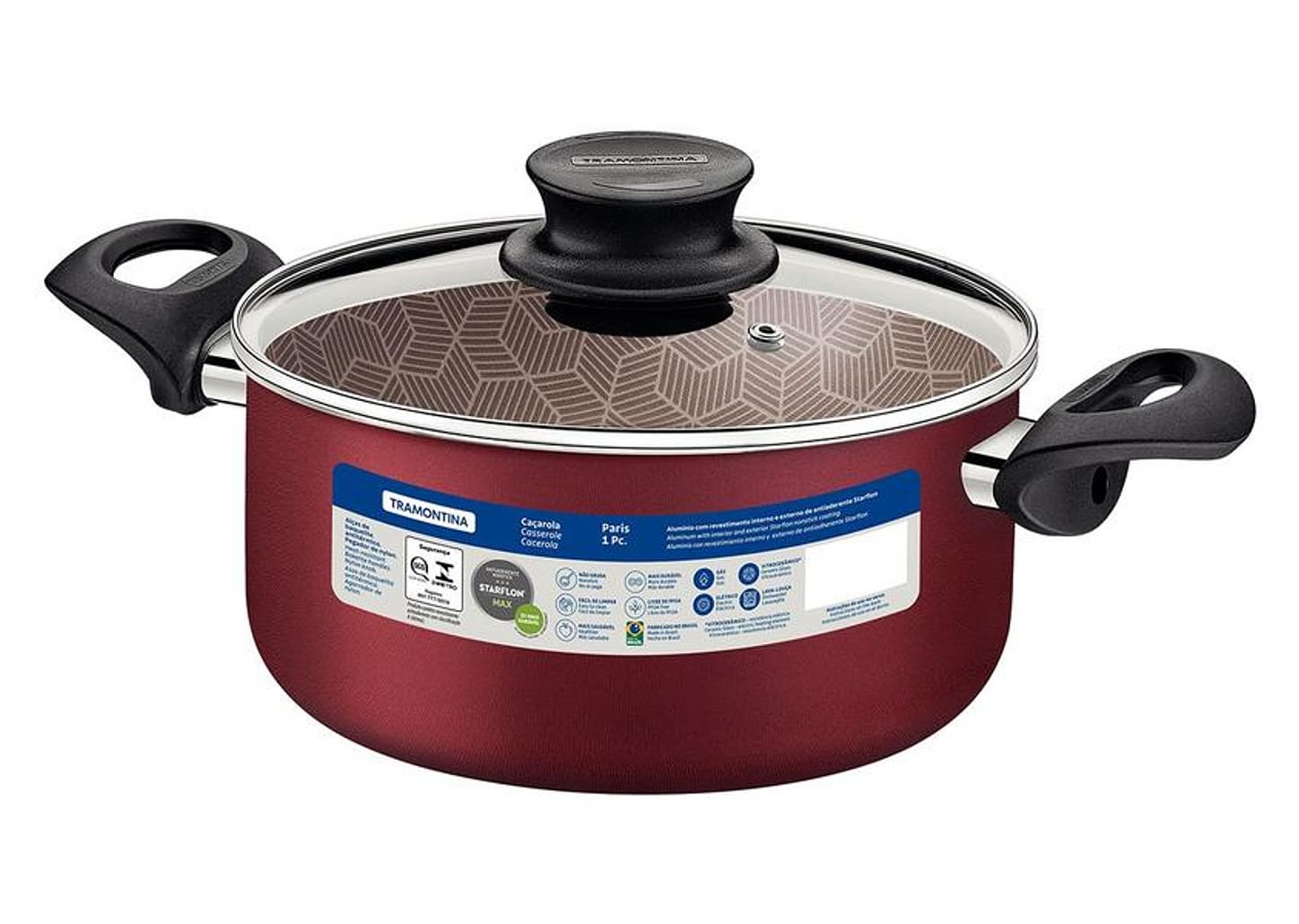 Caçarola Tramontina Antiaderente com Tampa Vermelho 3,8L 22cm Paris