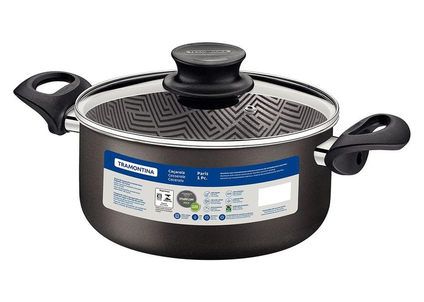 Caçarola Tramontina Antiaderente com Tampa - Chumbo 4,9L 24cm Paris