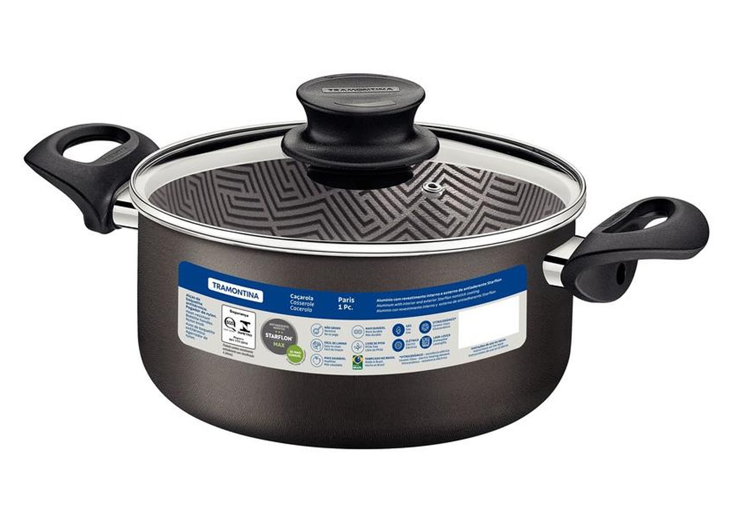 Caçarola Tramontina de Alumínio Antiaderente com Tampa Chumbo 2,9L 20cm Paris