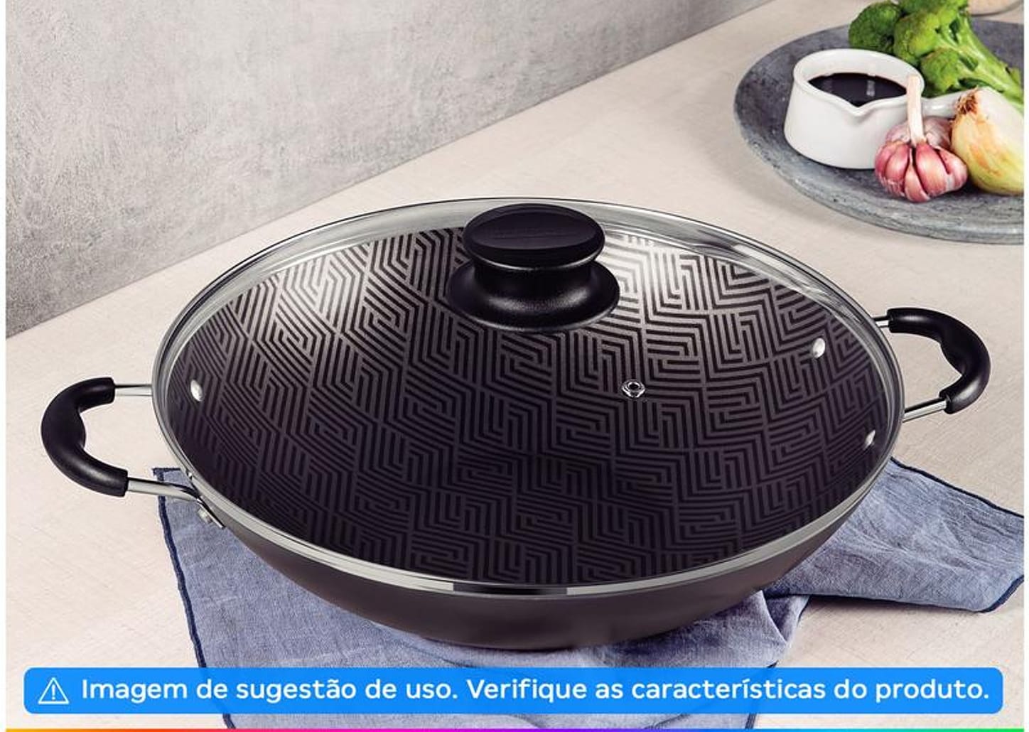 Panela Wok Antiaderente Tramontina de Alumínio Paris Chumbo 32cm