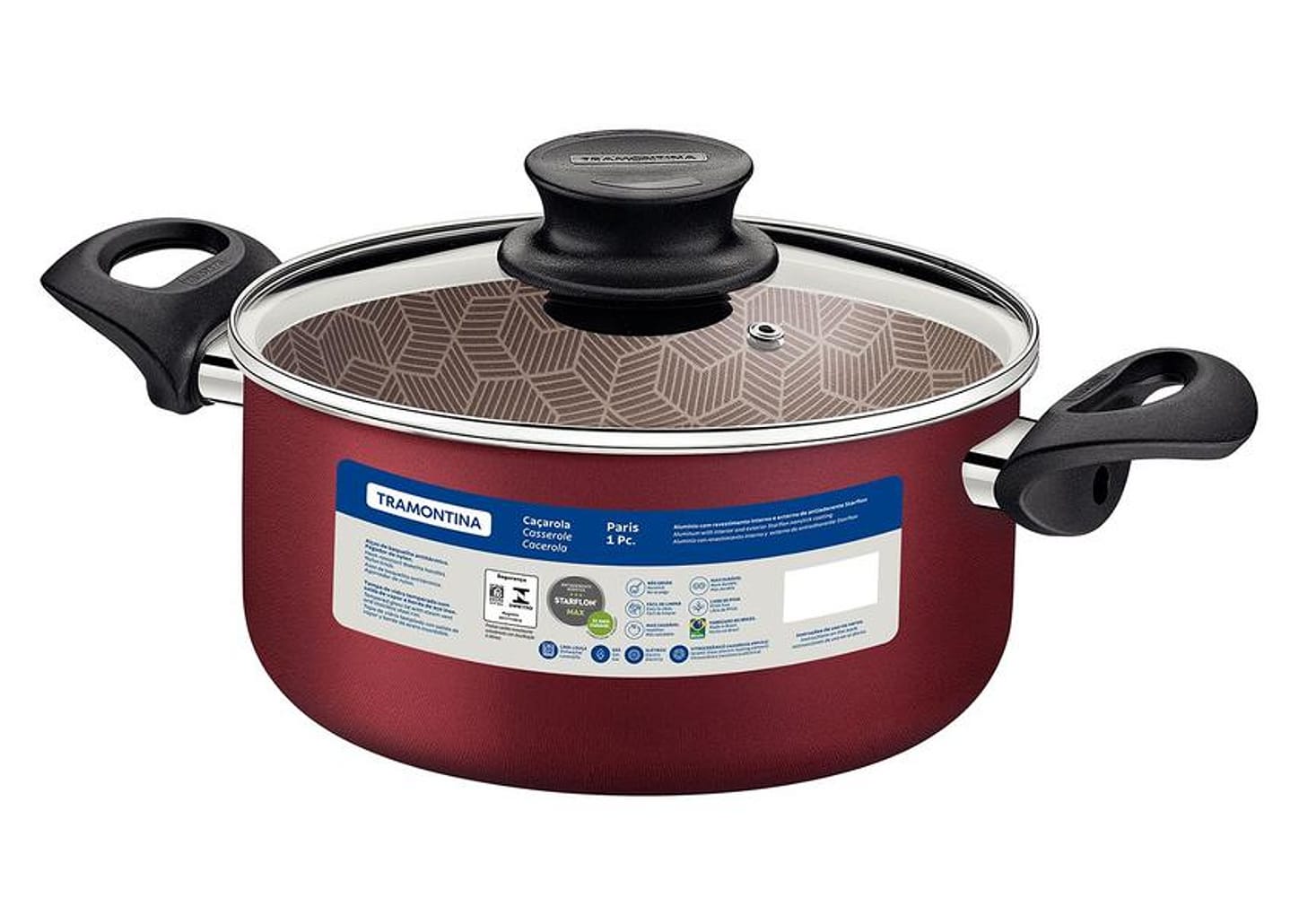 Caçarola Tramontina Antiaderente com Tampa Vermelha 6,3L 26cm Paris