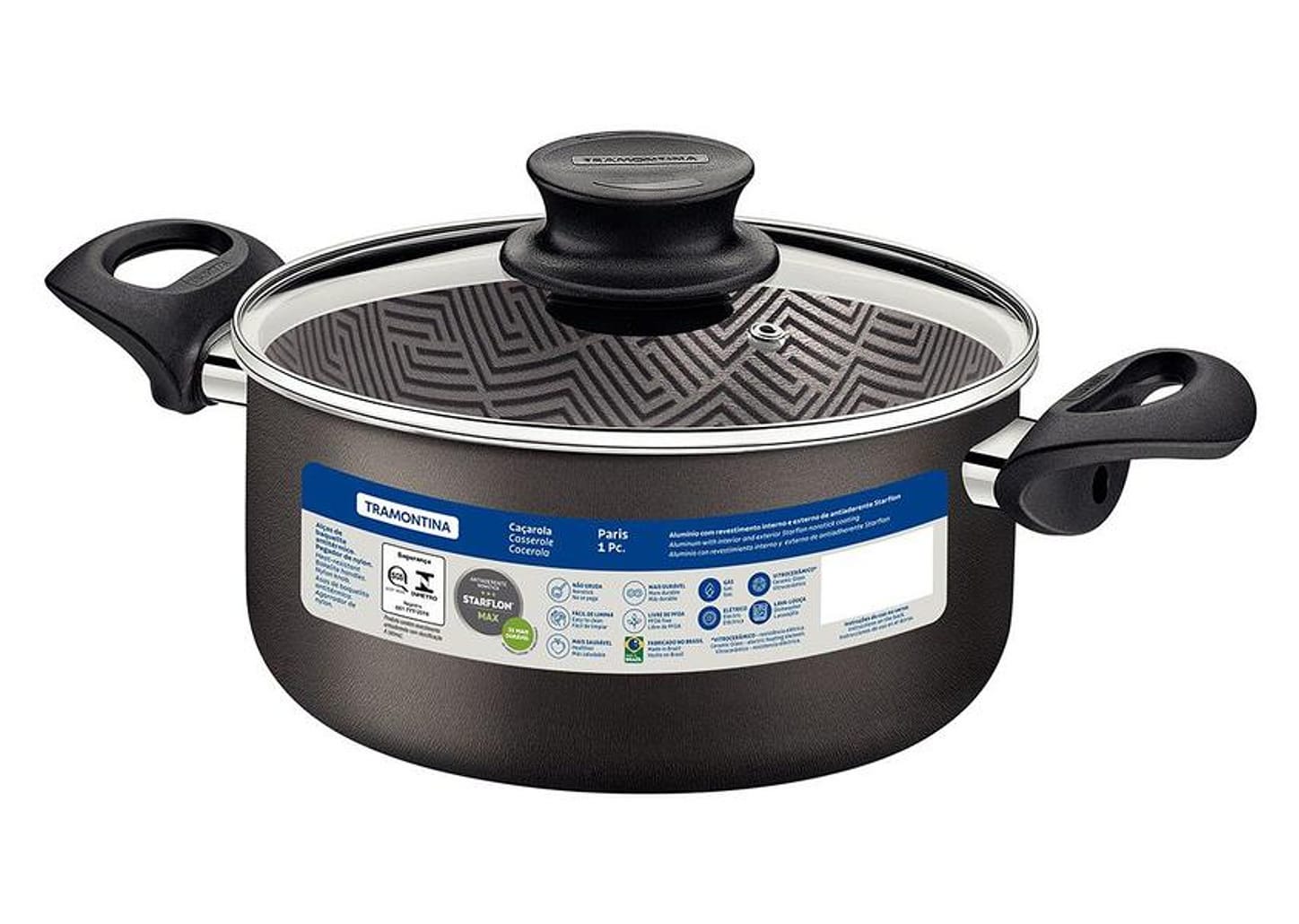 Caçarola Tramontina Antiaderente com Tampa - Chumbo 2,1L 18cm Paris