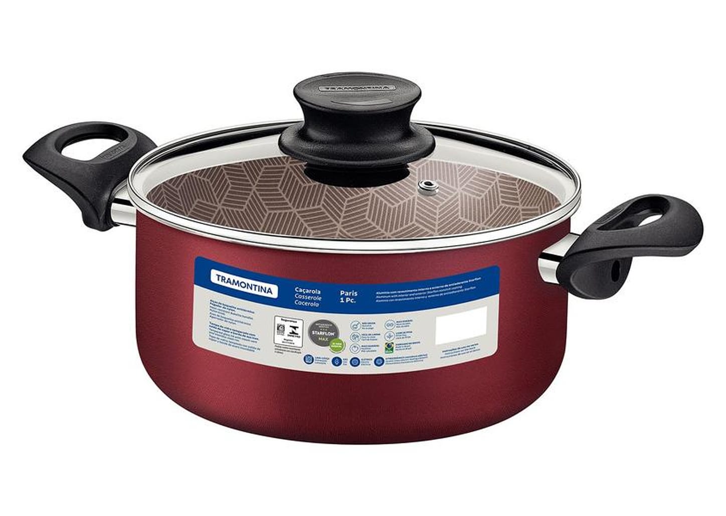Caçarola Tramontina Antiaderente com Tampa Vermelha 8L 28cm Paris