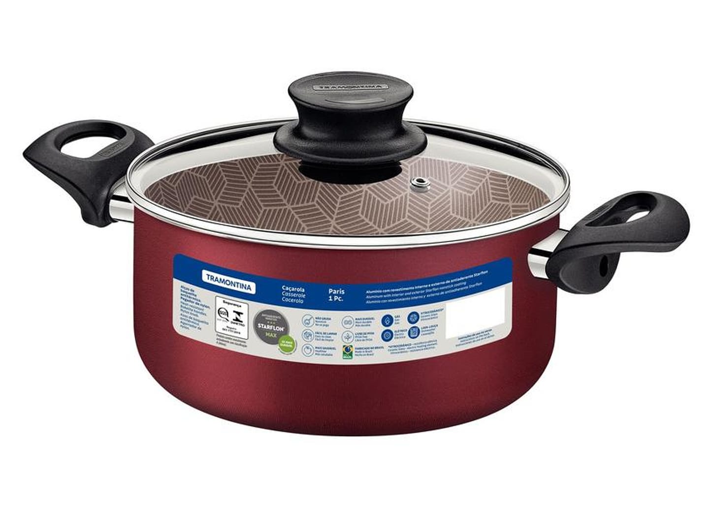 Caçarola Tramontina de Alumínio Antiaderente com Tampa Vermelha 2,9L 20cm Paris