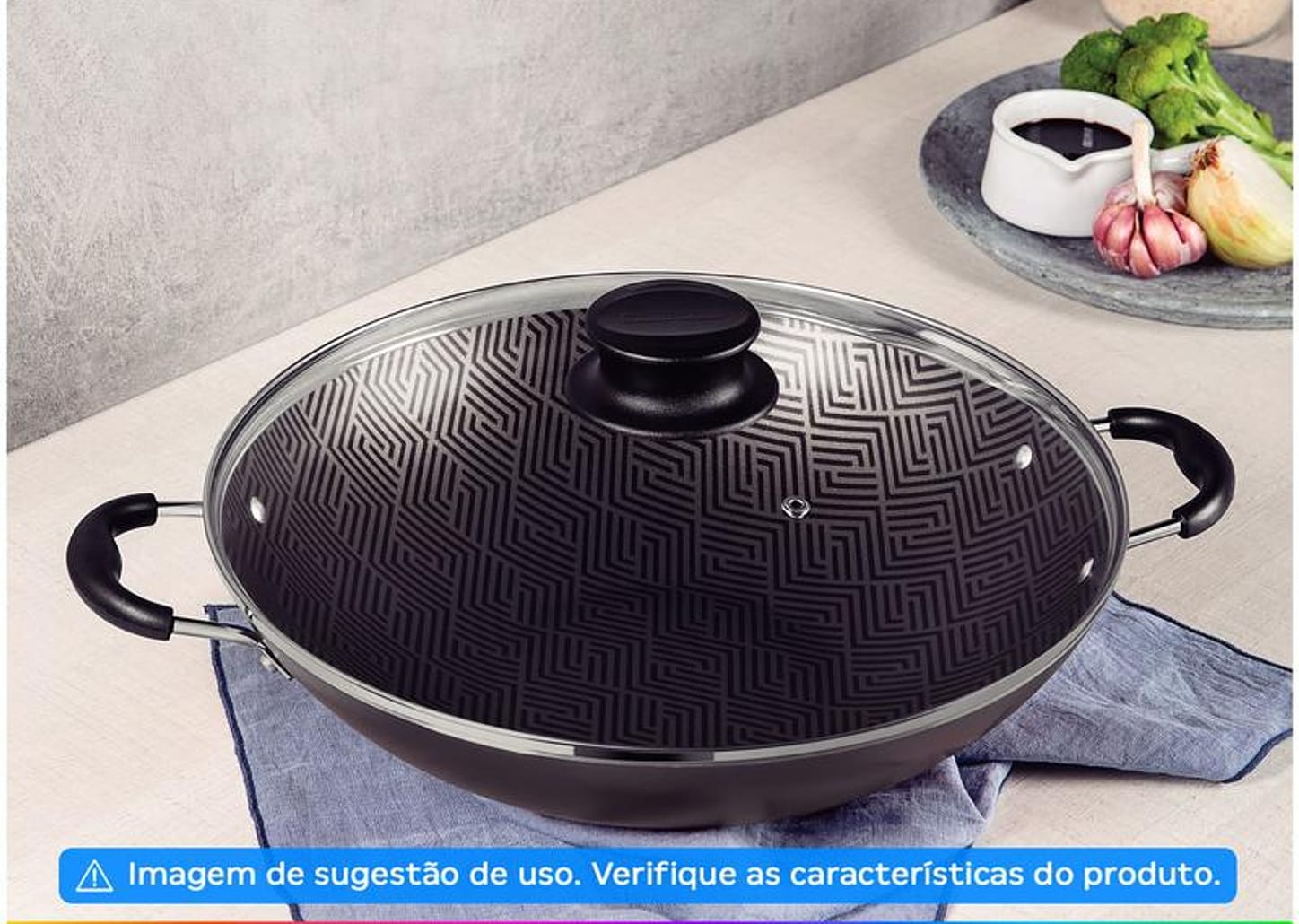 Panela Wok Antiaderente Tramontina Paris de Alumínio Chumbo 36cm
