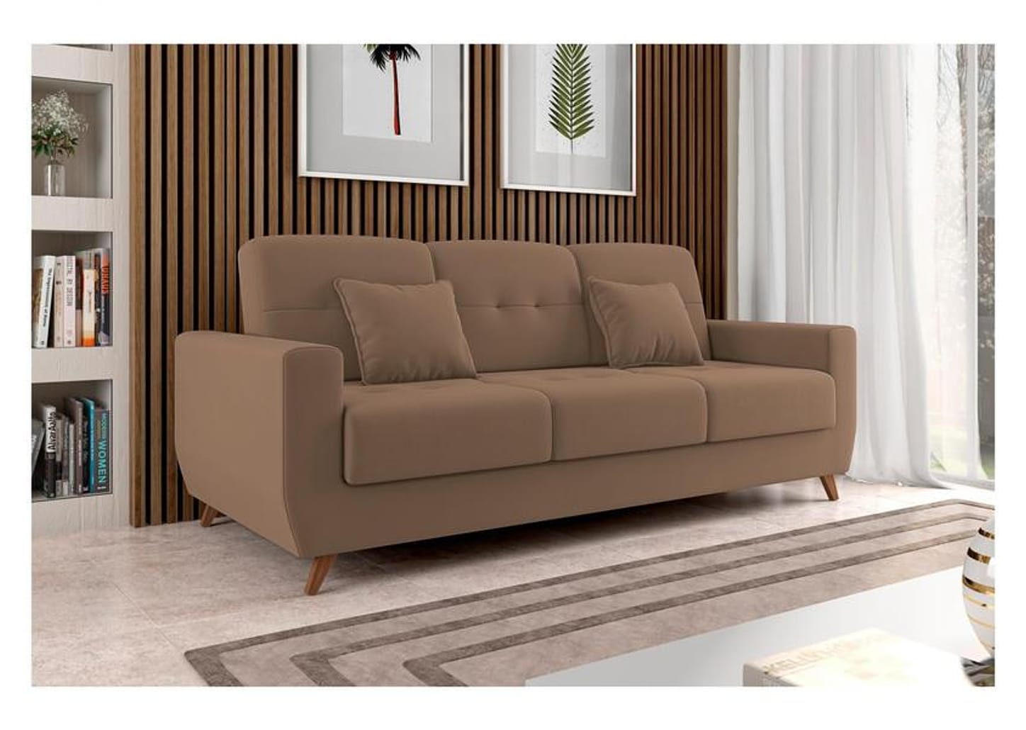 Sofá-cama Casal 3 Lugares com Baú Reclinável Veludo Matrix Pâmela