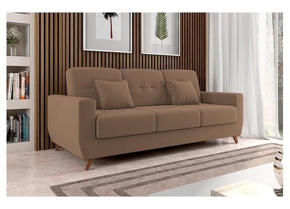Sofá-cama Casal 3 Lugares com Baú Reclinável Veludo Matrix Pâmela