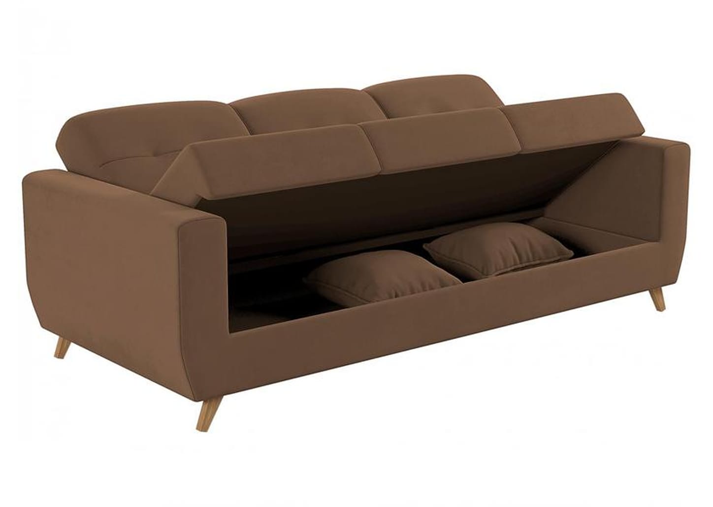 Sofá-cama Casal 3 Lugares com Baú Reclinável Veludo Matrix Pâmela