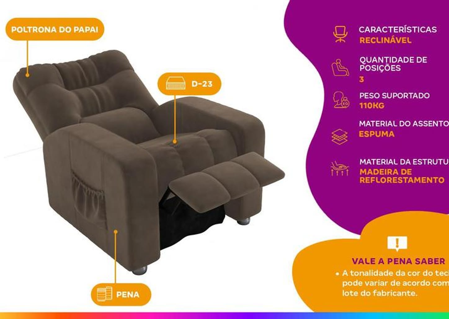 Poltrona do Papai Reclinável Moderna 3 Posições Matrix Azera