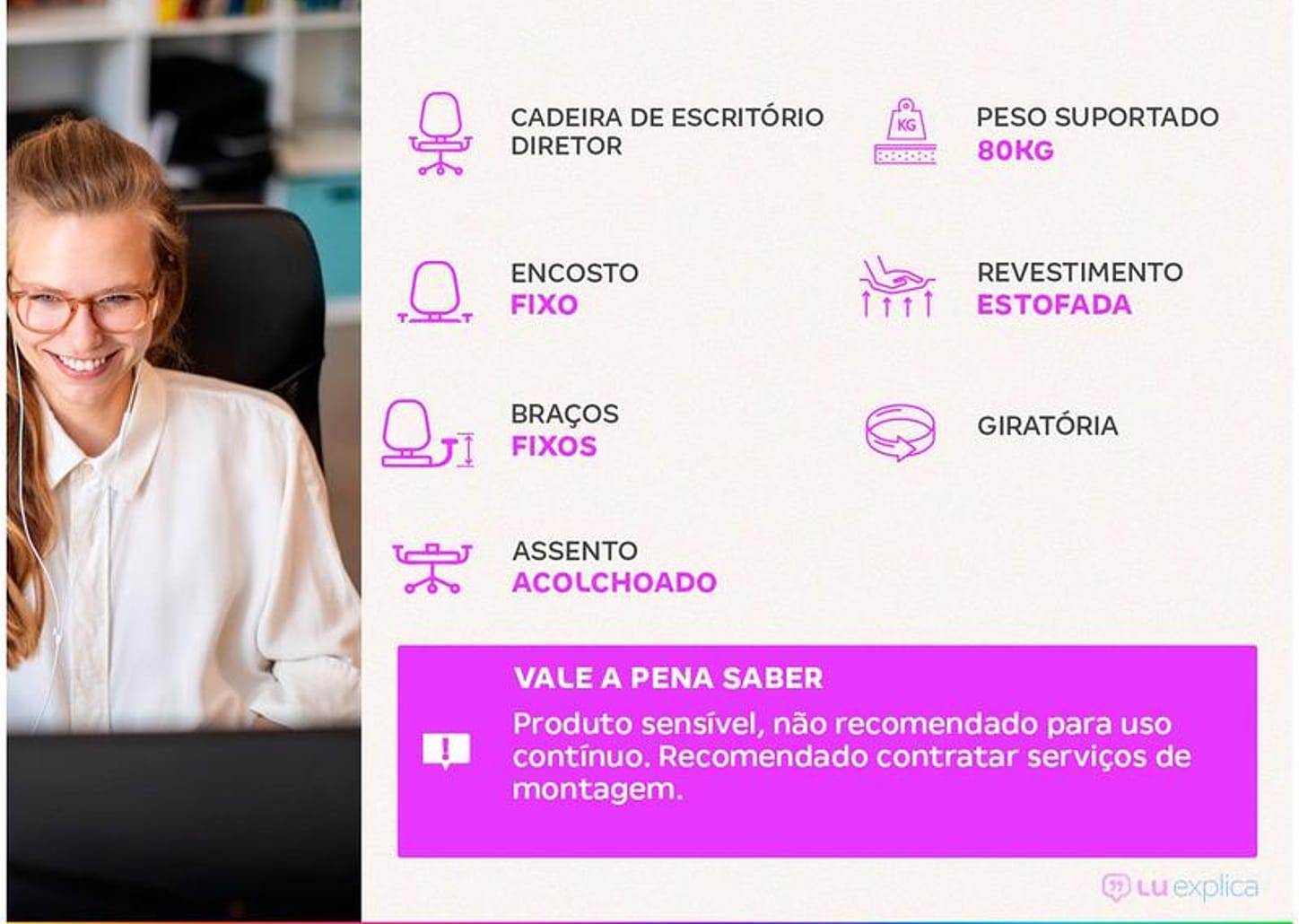 Cadeira de Escritório Diretor Giratória Preta - DIR-002 Otello