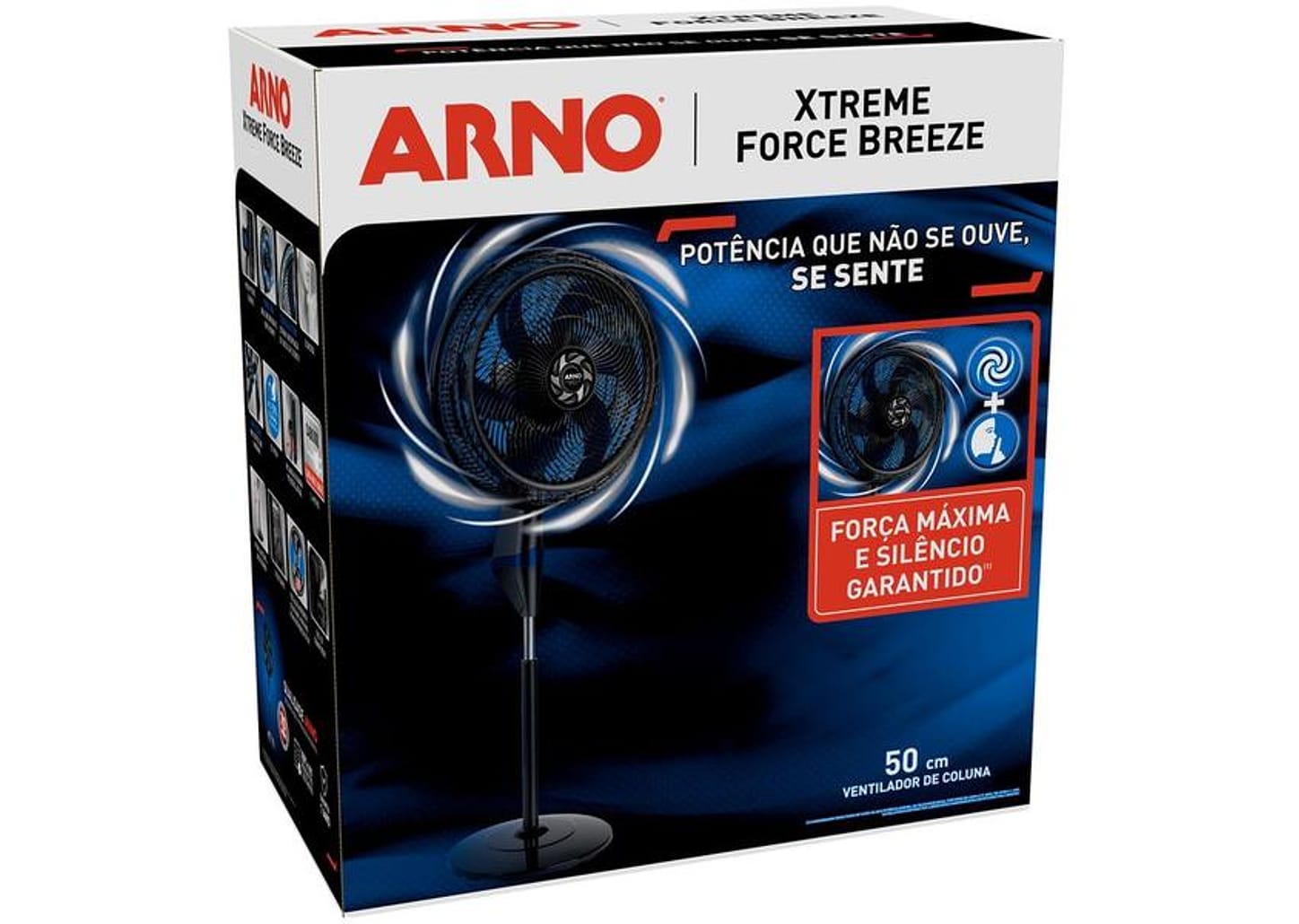 Ventilador de Coluna Arno Xtreme Force Breeze - VB52 50cm 6 Pás 3 Velocidades Preto e Azul