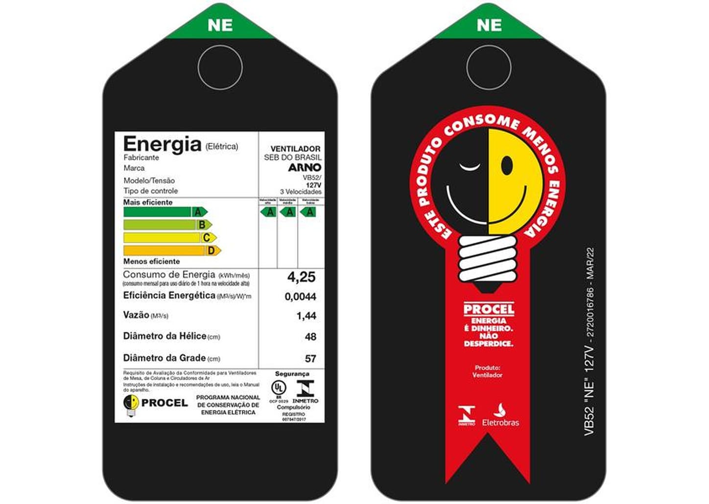 Ventilador de Coluna Arno Xtreme Force Breeze - VB52 50cm 6 Pás 3 Velocidades Preto e Azul