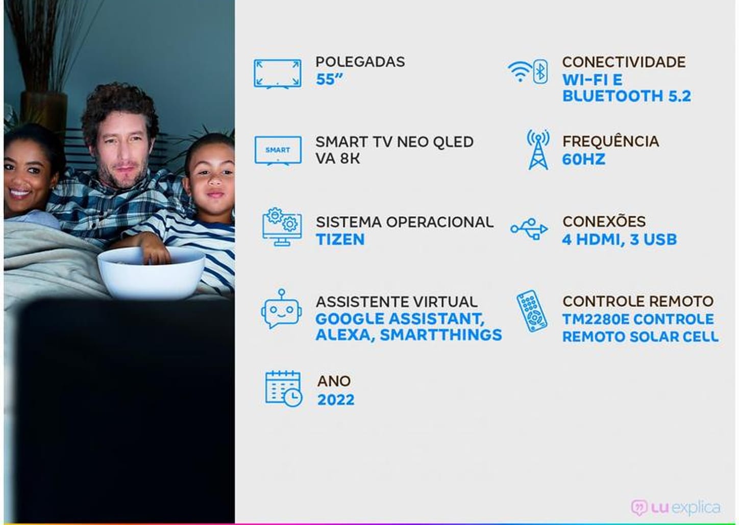 Smart TV 55” 8K Neo QLED Samsung QN55QN700BGXZD - Wi-Fi Alexa Google Assistente 4 HDMI 3 USB