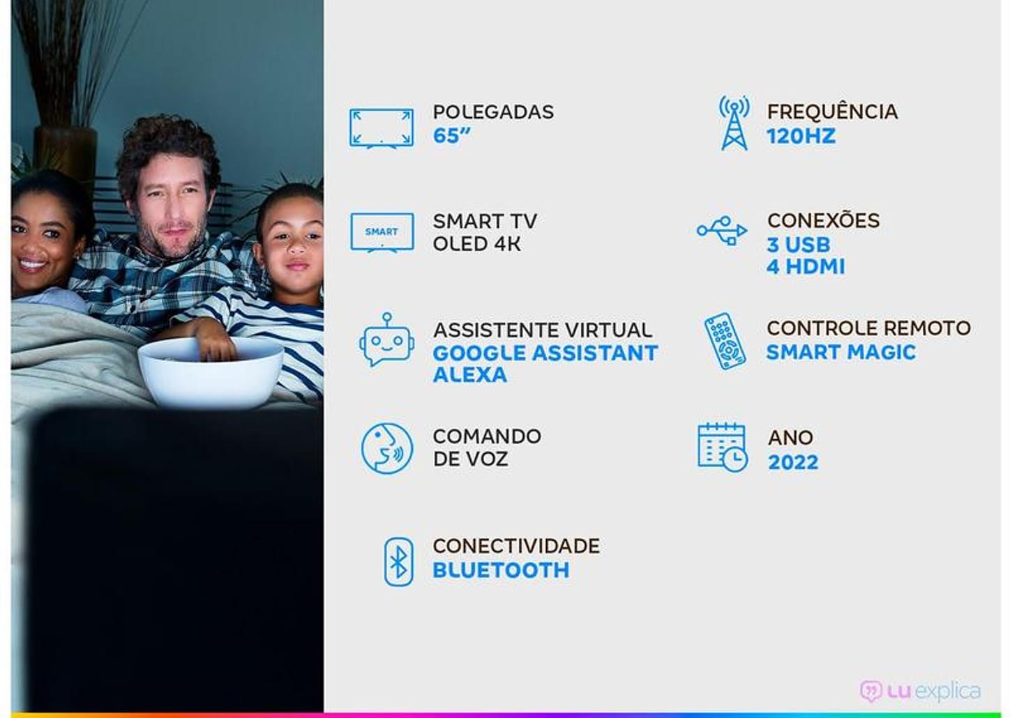 Smart TV 65” 4K OLED LG ThinQ OLED65C2PSA 120Hz - Wi-Fi Bluetooth Alexa Google Assistente 4 HDMI