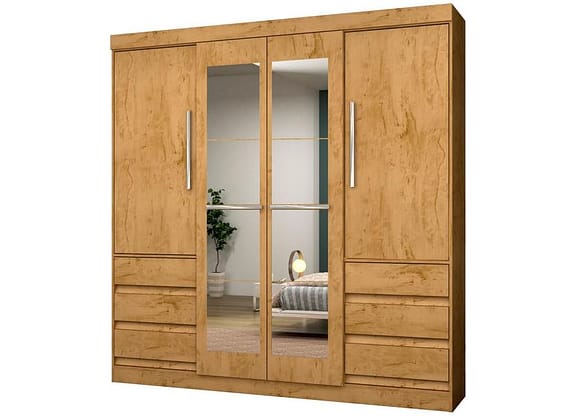 Guarda-roupa Casal com Espelho 4 Portas 6 Gavetas Araplac Sofia