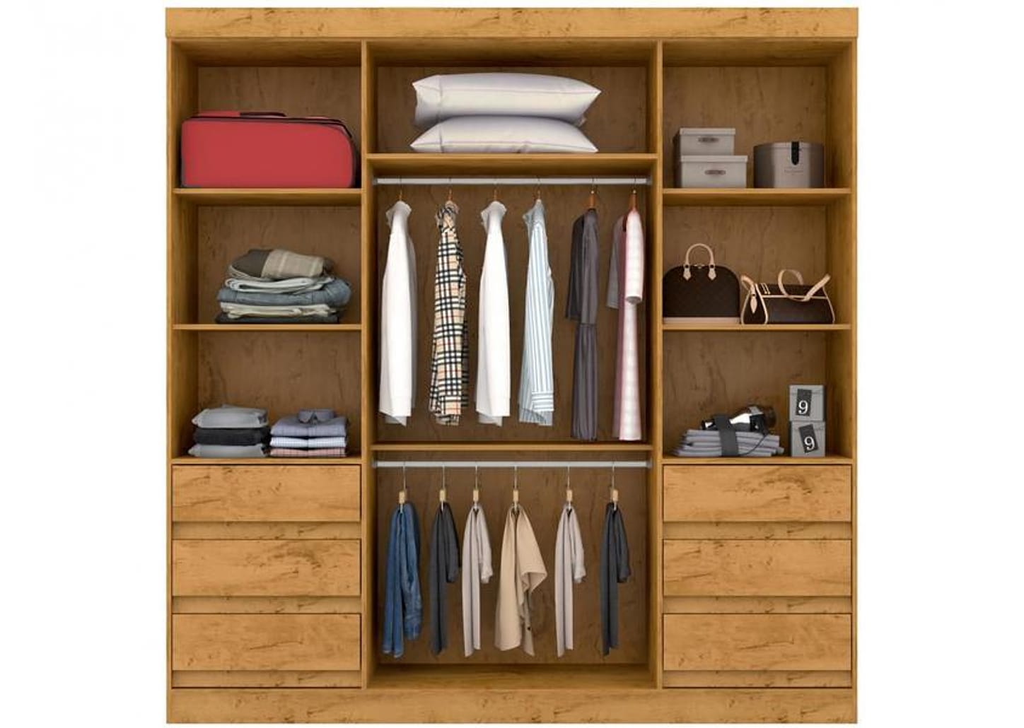 Guarda-roupa Casal com Espelho 4 Portas 6 Gavetas Araplac Sofia