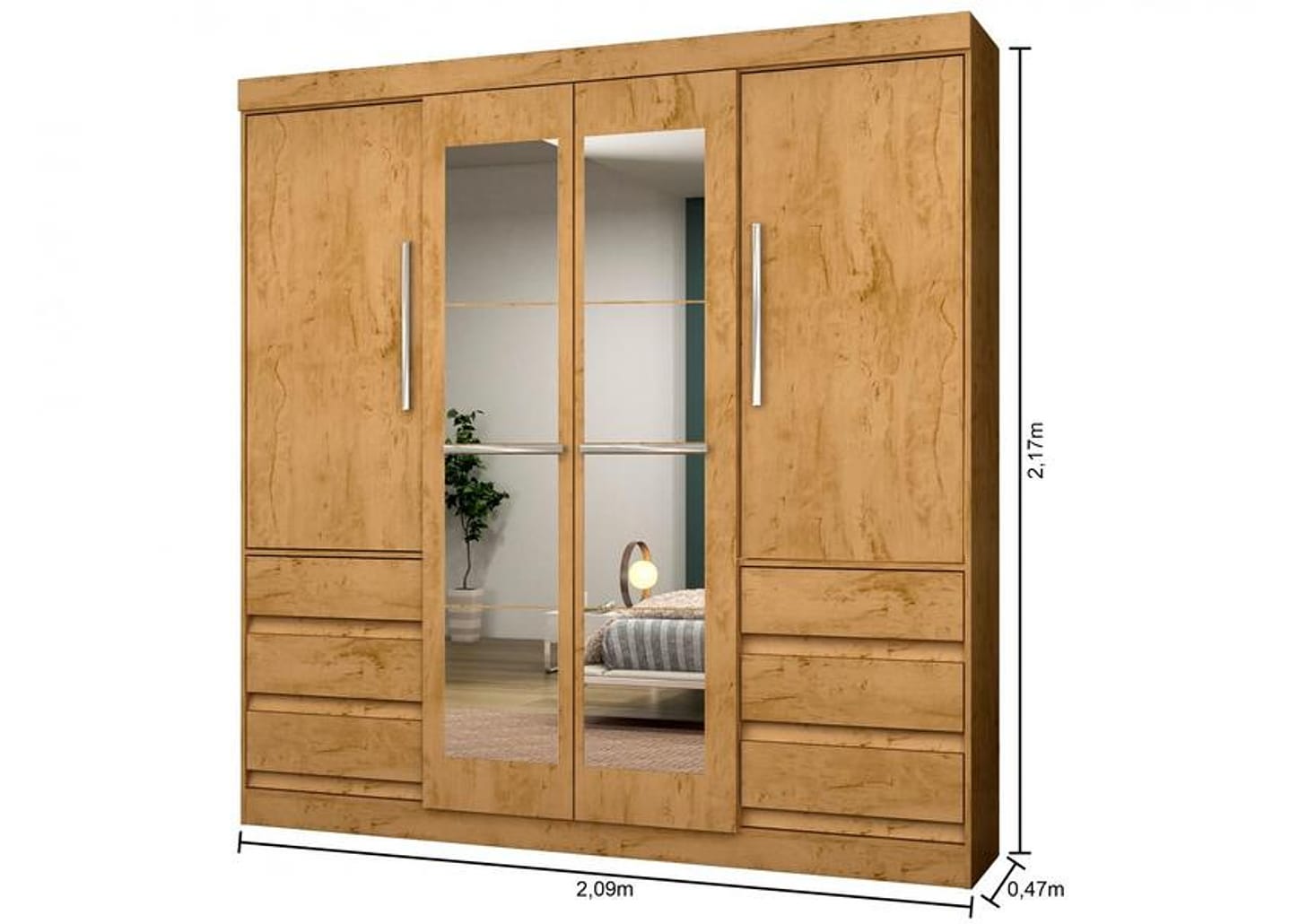 Guarda-roupa Casal com Espelho 4 Portas 6 Gavetas Araplac Sofia