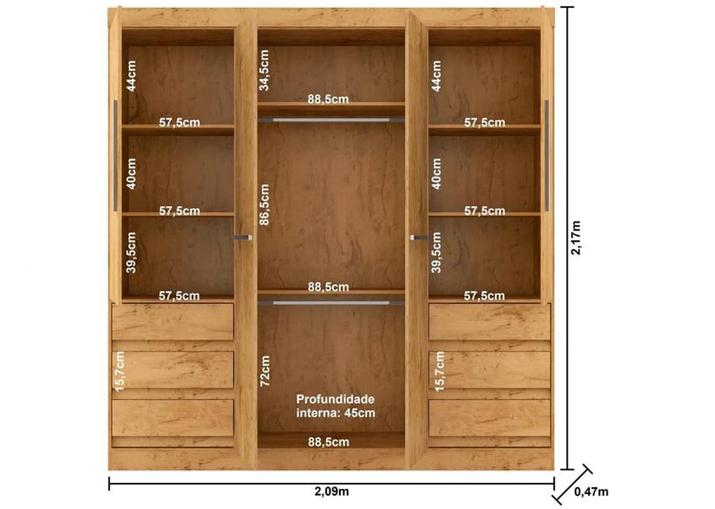 Guarda-roupa Casal com Espelho 4 Portas 6 Gavetas Araplac Sofia