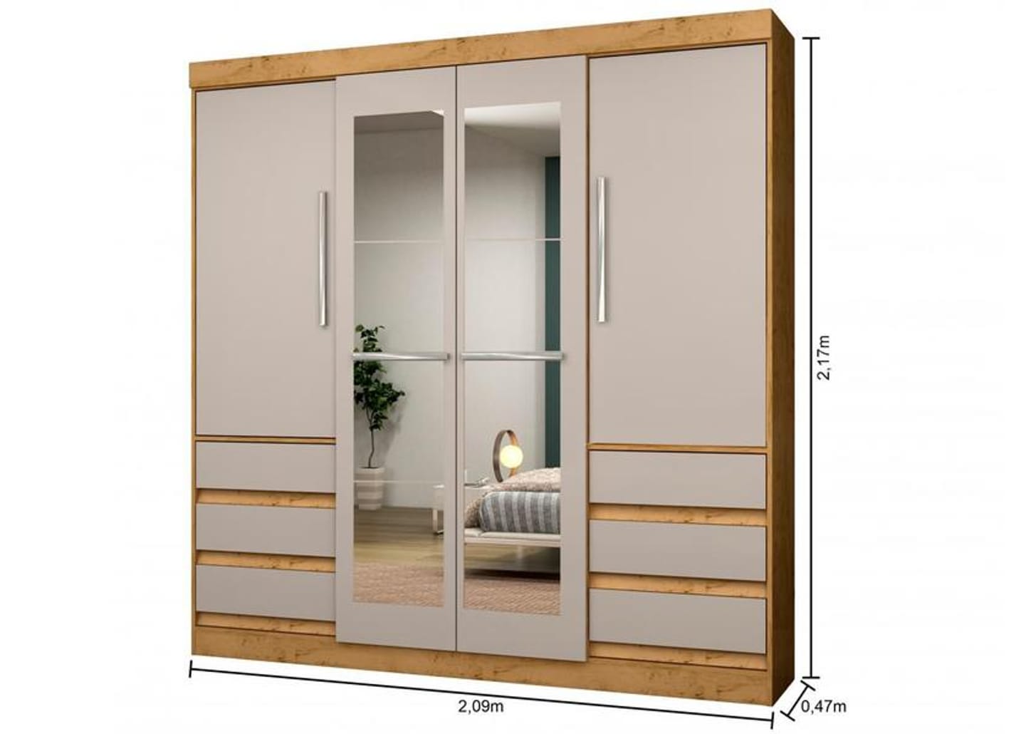 Guarda-roupa Casal com Espelho 4 Portas 6 Gavetas Araplac Sofia