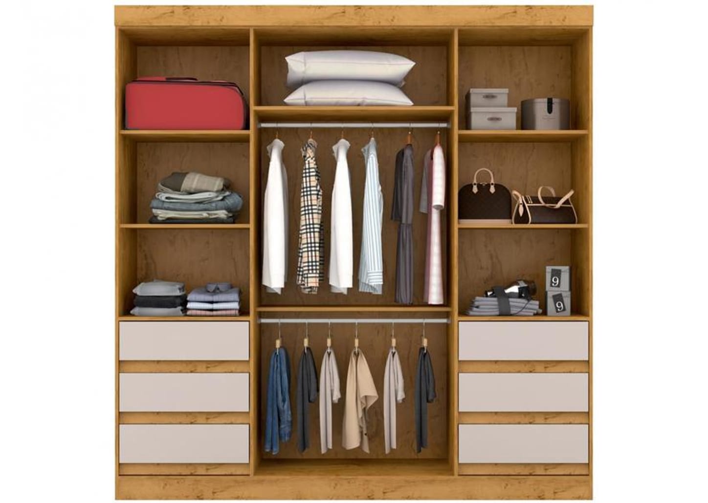 Guarda-roupa Casal com Espelho 4 Portas 6 Gavetas Araplac Sofia