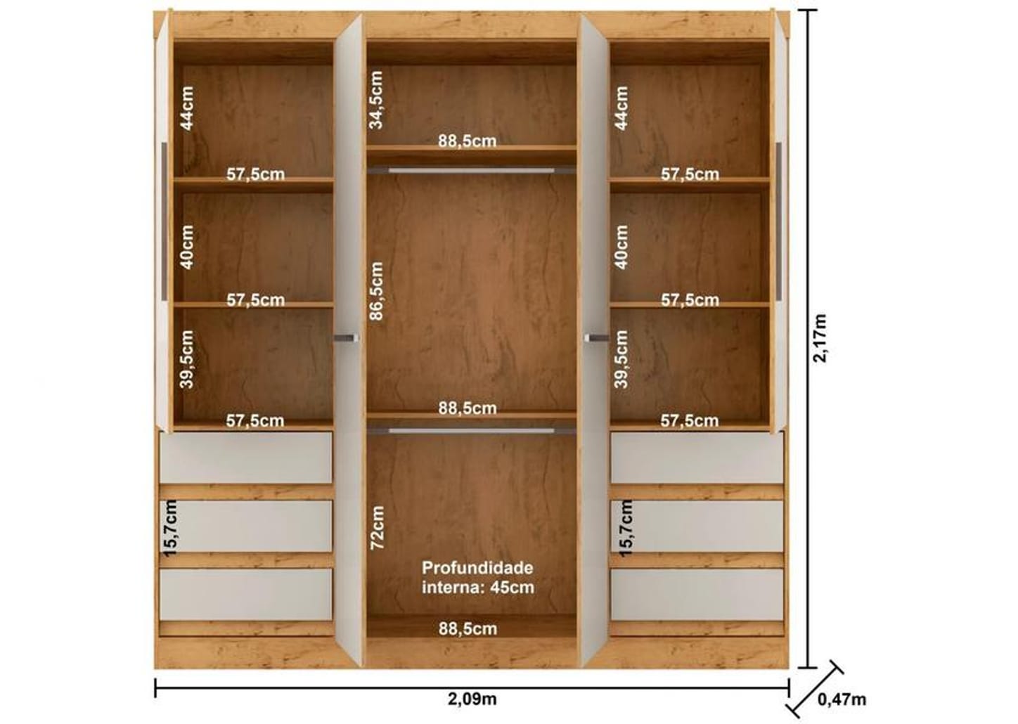 Guarda-roupa Casal com Espelho 4 Portas 6 Gavetas Araplac Sofia