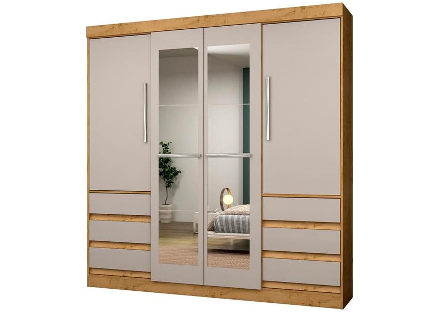 Guarda-roupa Casal com Espelho 4 Portas 6 Gavetas Araplac Sofia