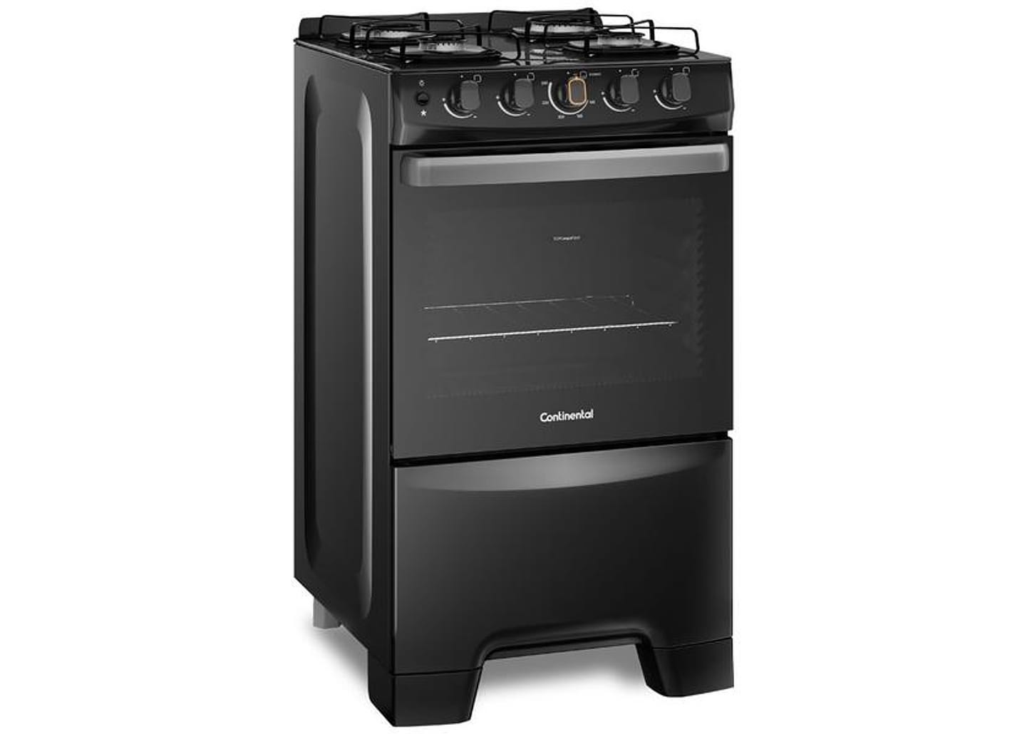 Fogão 4 Bocas Continental Mesa de Vidro Preto - Acendimento Automático FC4FP