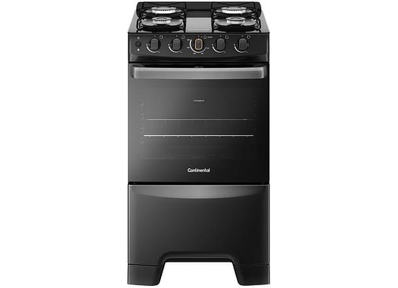Fogão 4 Bocas Continental Mesa de Vidro Preto - Acendimento Automático FC4FP