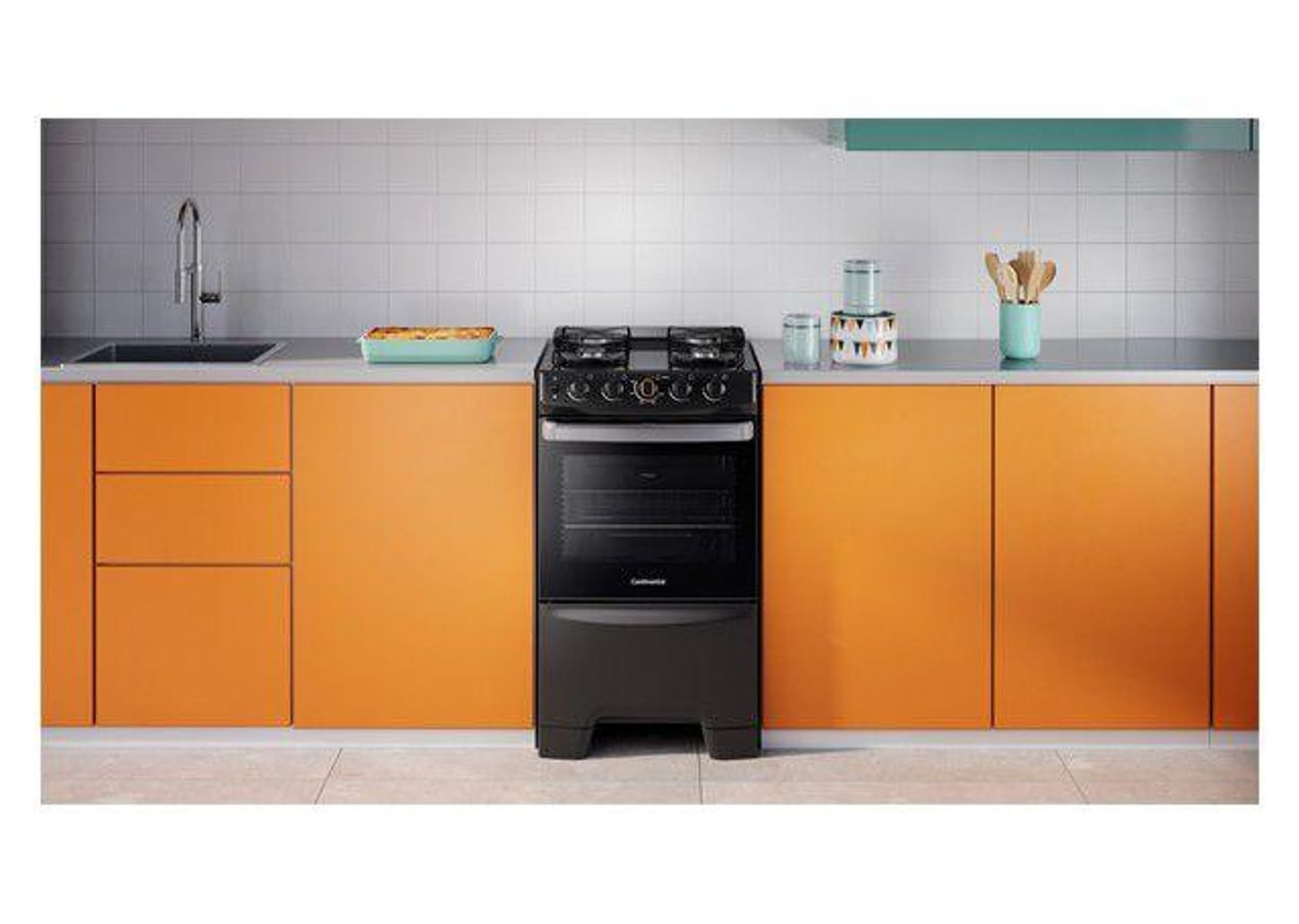 Fogão 4 Bocas Continental Mesa de Vidro Preto - Acendimento Automático FC4FP