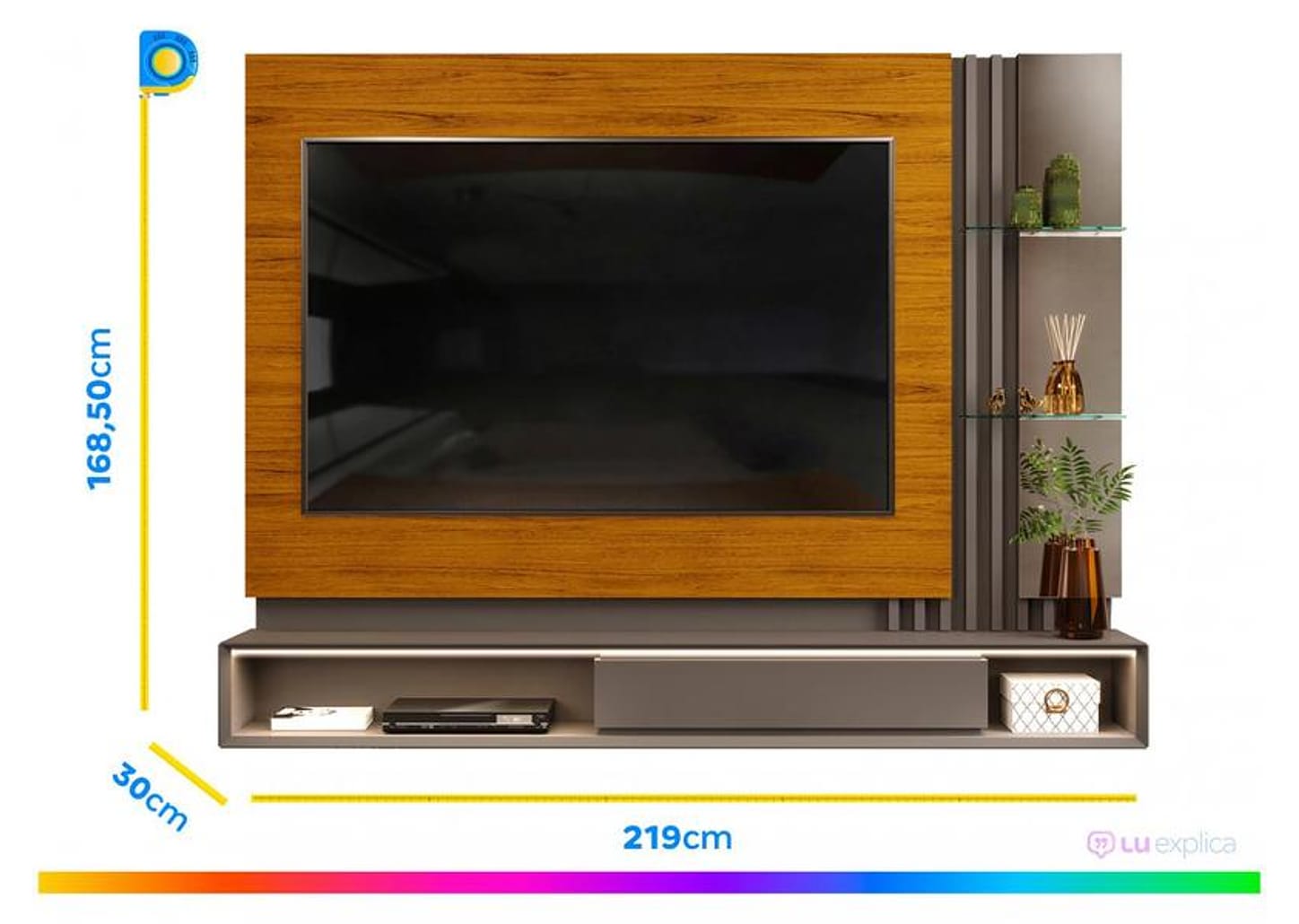 Painel para TV até 70” DJ Móveis Pietro 2 Prateleiras