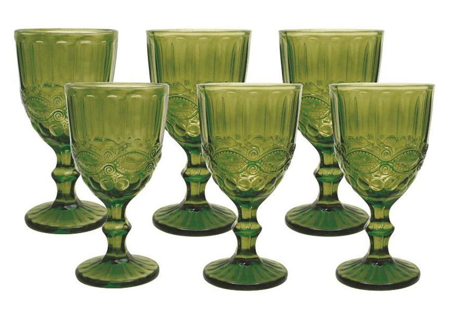 Jogo de Copos de Vidro Verde 330ml 6 Peças - Haus Empire Lace