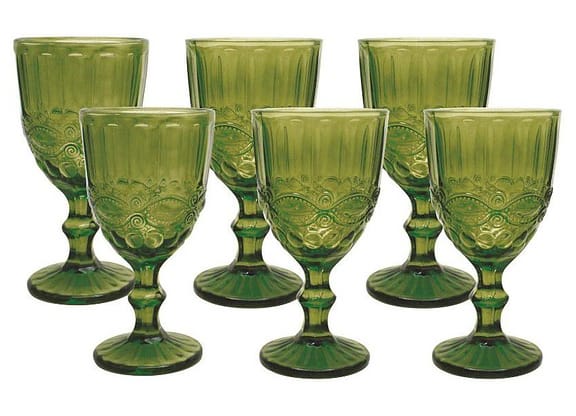 Jogo de Copos de Vidro Verde 330ml 6 Peças - Haus Empire Lace